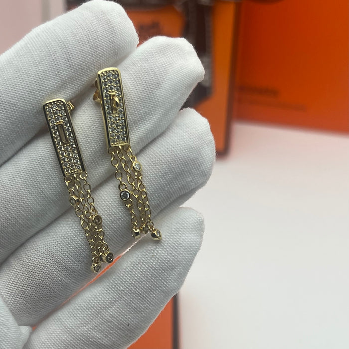 Hermès Kelly Pavé Drop Earrings / Kelly Clasp Tassel Earrings  
 Color: Gold /silver /rose gold with Clear Pavé Accents