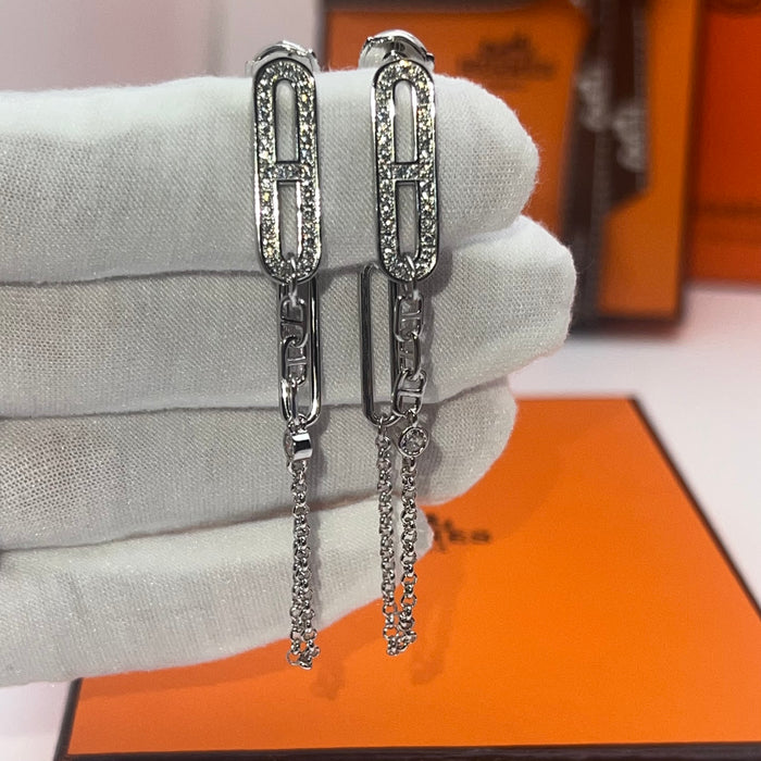 Hermès Farandole Drop Earrings Collection  
 Color :Gold, Silver / and Rose Gold finishes with clear pavé crystals)