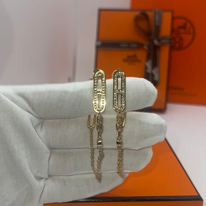 Hermès Farandole Drop Earrings Collection  
 Color :Gold, Silver / and Rose Gold finishes with clear pavé crystals)