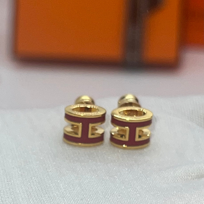 Name: Hermès Farandole Earrings / Chaîne d'Ancre Drop Earrings  
 Color: white/burgundy/black/orange nude pink/greige (gold tone)