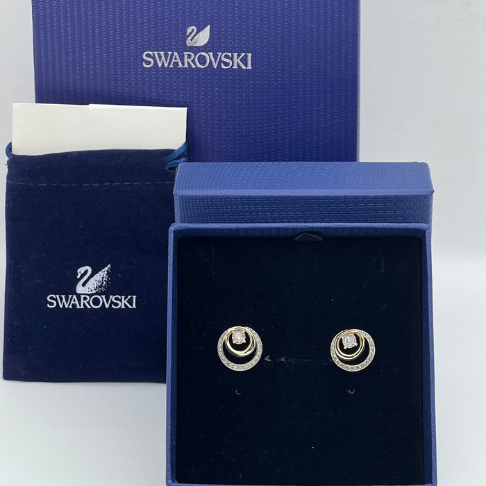 Swarovski Sparkling Dance Double Circle Stud Earrings  
 Color: Gold, white, and clear