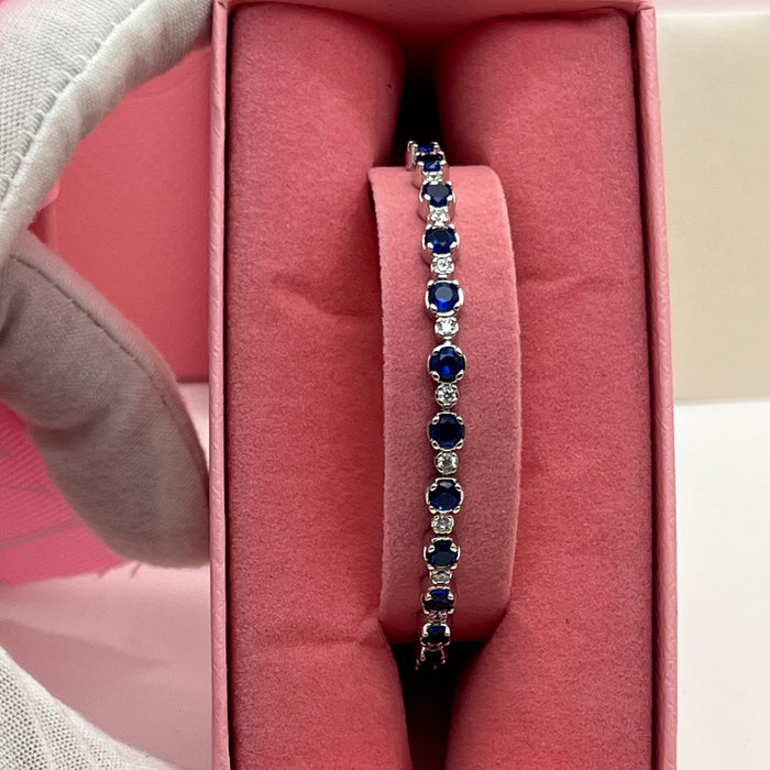 Swarovski Blue Crystal Tennis Bracelet  
 Color: Silver and Deep Blue