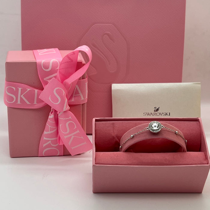 Swarovski Crystal Station Bracelet  
 Color: Silver with a Clear Pavé-Framed Crystal