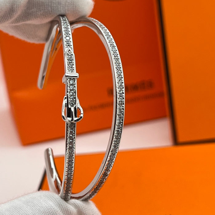 Hermès Belt Buckle Pavé crystal Bangle 
 Color: Rose Gold, Gold, and Silver