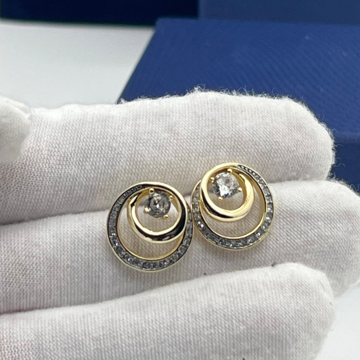 Swarovski Sparkling Dance Double Circle Stud Earrings  
 Color: Gold, white, and clear