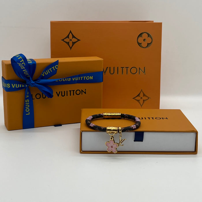 Name: LV Cherry Blossom Charm Bracelet  
 Color: Brown / Pink / Gold