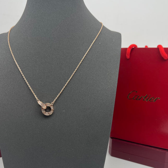 Interlocking Double Ring Pendant Necklace
Color: Gold, silver/rose gold