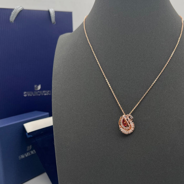 Swarovski Iconic Swan Pendant (Rose Gold & Red/Pink Crystal Edition)  
 Color: Rose Gold, Clear, and Red/Burgundy