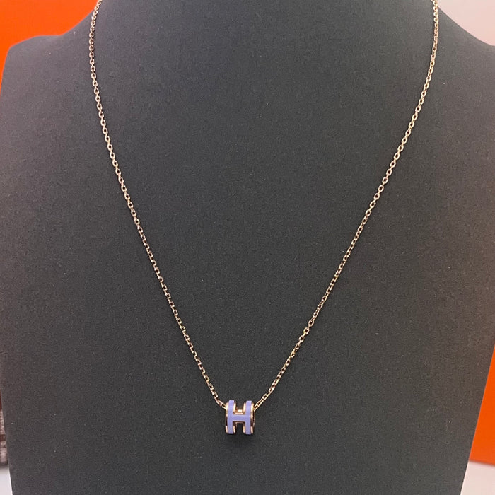 Name: Hermès Mini Pop H Pendant Necklace Collection  
 Color: Assorted lacquered enamel shades/(green/light purple /white paired with  rose Gold-tone hardware