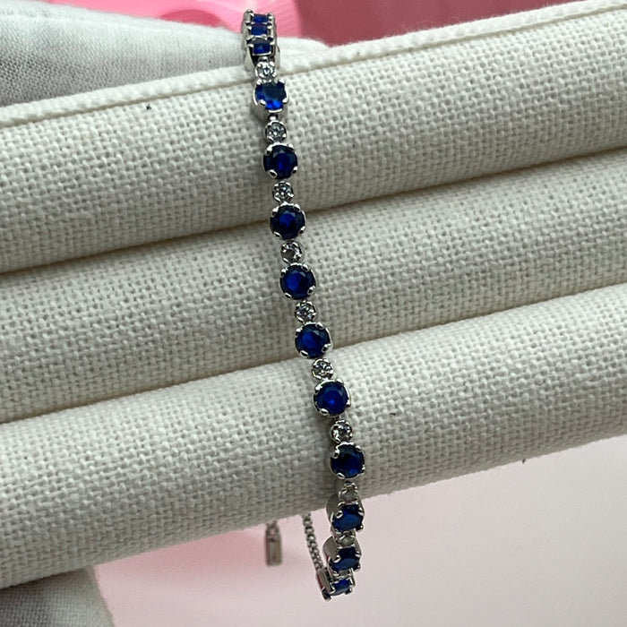 Swarovski Blue Crystal Tennis Bracelet  
 Color: Silver and Deep Blue