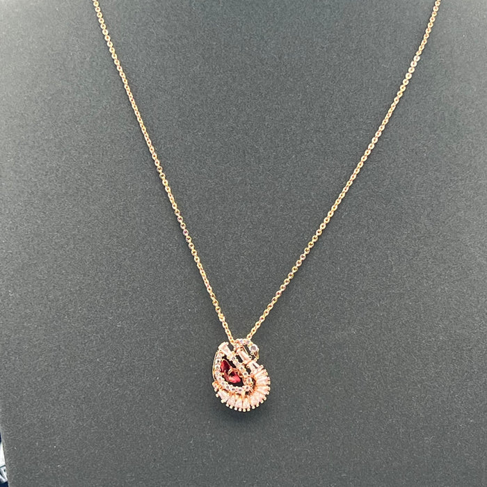 Swarovski Iconic Swan Pendant (Rose Gold & Red/Pink Crystal Edition)  
 Color: Rose Gold, Clear, and Red/Burgundy