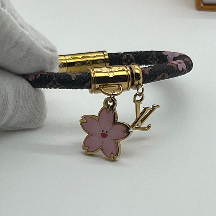Name: LV Cherry Blossom Charm Bracelet  
 Color: Brown / Pink / Gold