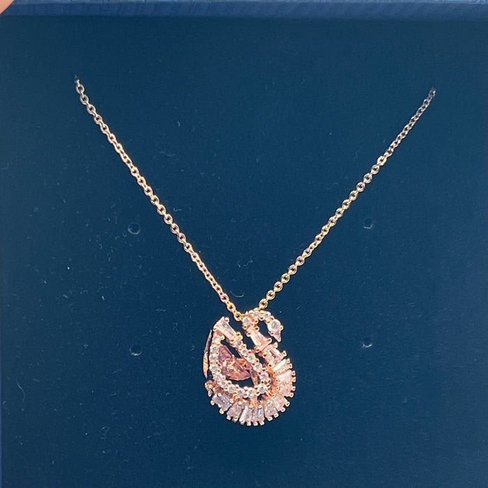 Swarovski Iconic Swan Pendant (Rose Gold & Red/Pink Crystal Edition)  
 Color: Rose Gold, Clear, and Red/Burgundy