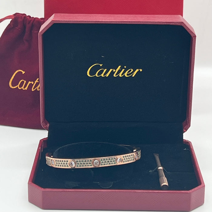 LOVE Bracelet, Multi-Stone Gemstone & Diamond Edition  
 Color: Rose Gold with pink crystal/green crystal