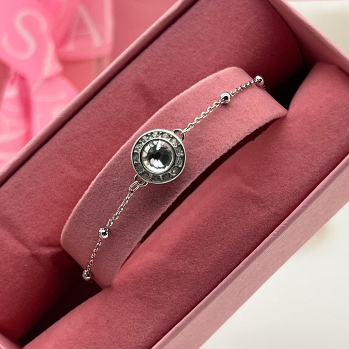 Swarovski Crystal Station Bracelet  
 Color: Silver with a Clear Pavé-Framed Crystal