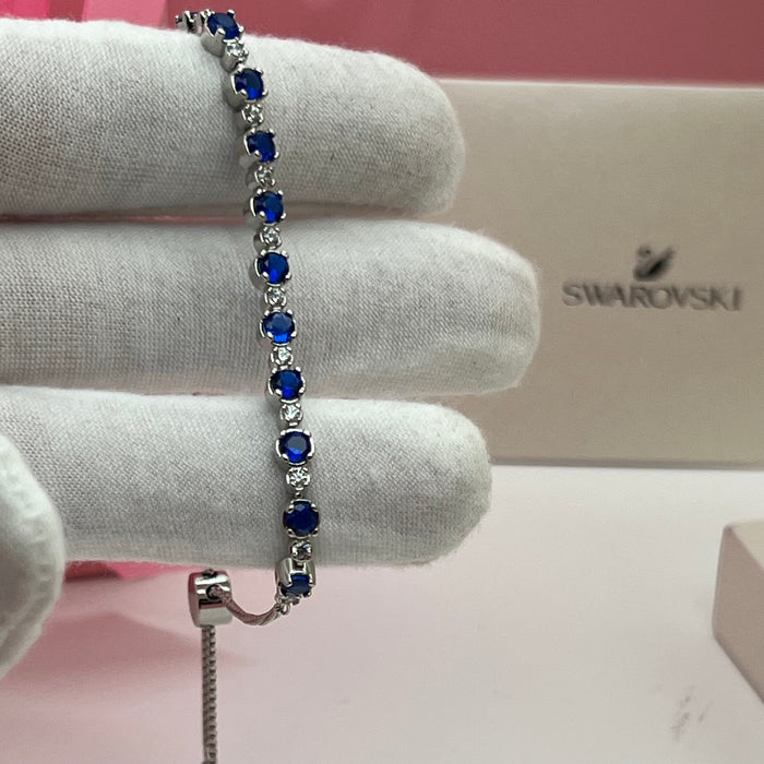 Swarovski Blue Crystal Tennis Bracelet  
 Color: Silver and Deep Blue