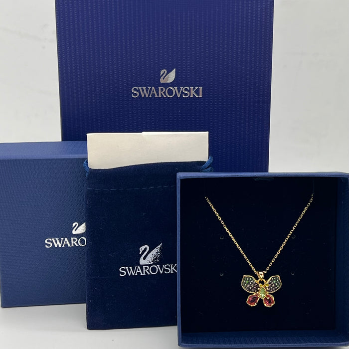 Swarovski Butterfly Pendant Necklace  
 Color: Gold with multicolored crystals (green, pink, purple, and yellow accents)