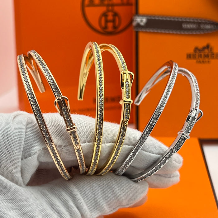 Hermès Belt Buckle Pavé crystal Bangle 
 Color: Rose Gold, Gold, and Silver