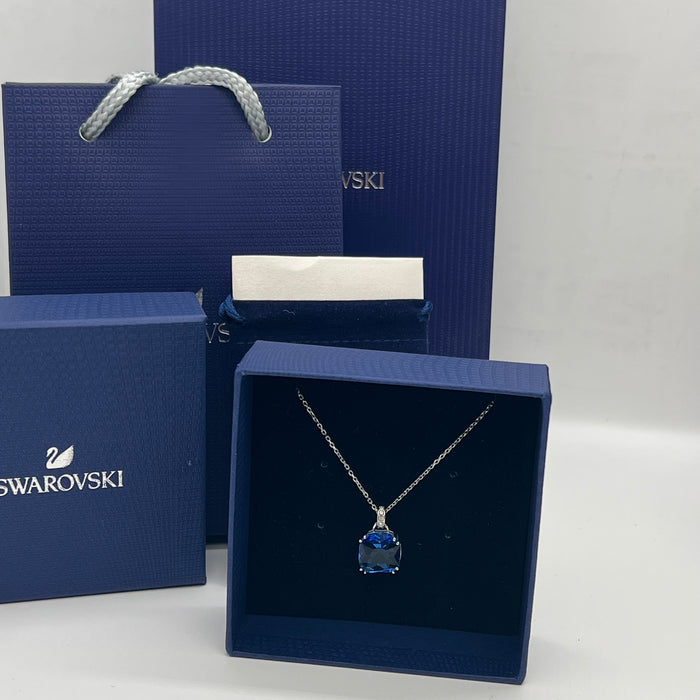 Swarovski Cushion-Cut Blue Crystal Pendant Necklace  
 Color: Silver with a deep blue cushion-cut crystal