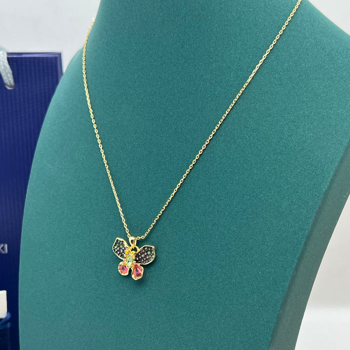 Swarovski Butterfly Pendant Necklace  
 Color: Gold with multicolored crystals (green, pink, purple, and yellow accents)