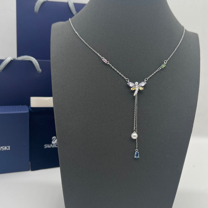 Swarovski Mixed Cuts Dragonfly Y-Necklace  
 Color: Multicolored (Silver-tone chain with pastel pink, purple, yellow, white pearl, and blue crystal accents