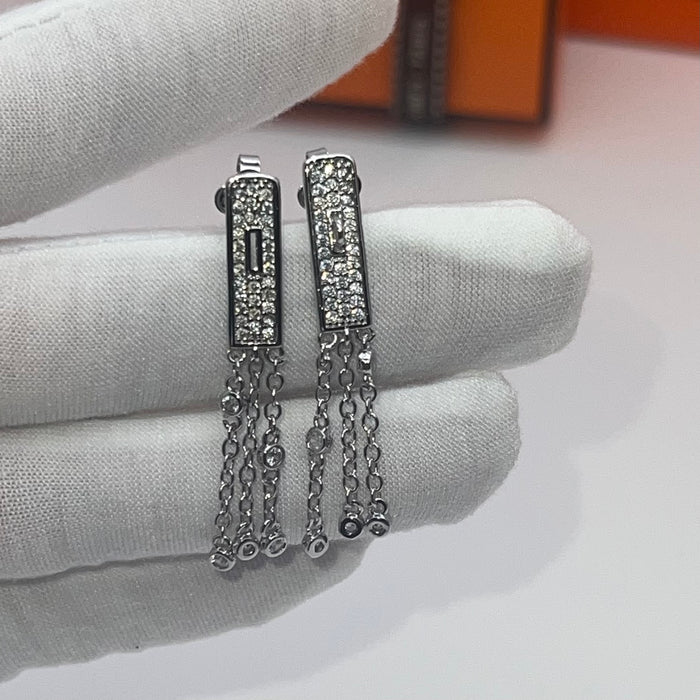 Hermès Kelly Pavé Drop Earrings / Kelly Clasp Tassel Earrings  
 Color: Gold /silver /rose gold with Clear Pavé Accents