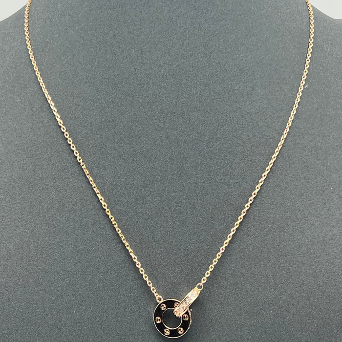 Interlocking Double Ring Pendant Necklace
Color: Gold, silver/rose gold