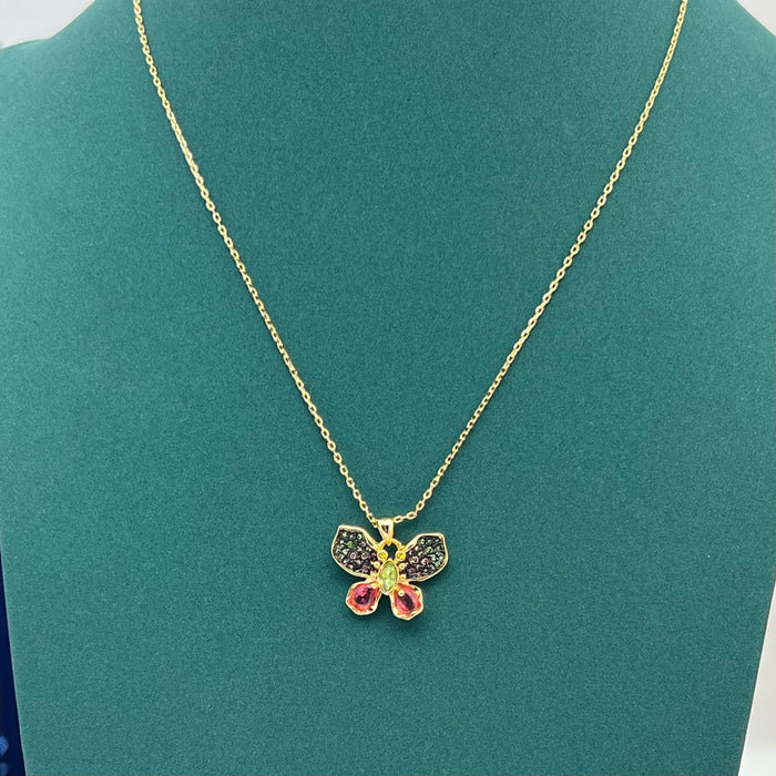 Swarovski Butterfly Pendant Necklace  
 Color: Gold with multicolored crystals (green, pink, purple, and yellow accents)