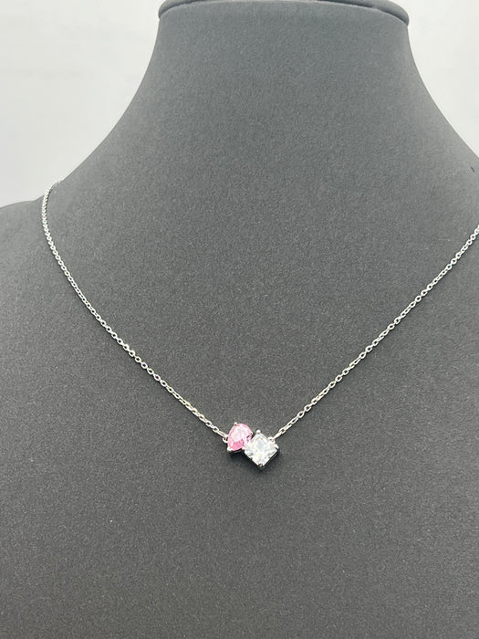 Swarovski Matrix-inspired Crystal Pendant Necklace
 Color: Silver, Pink, and Clear