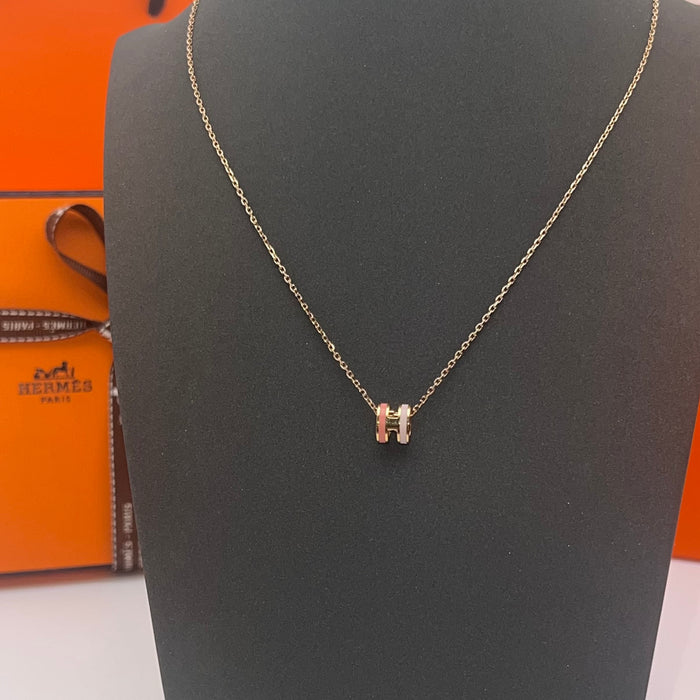 Name: Hermès Pop H / Mini Pop H Pendant Necklace  (rose gold tone )
 Color:white and gray                         Light pink and pink                             Red and black.    Green and light pink/light blue and gray 
 With and light brown