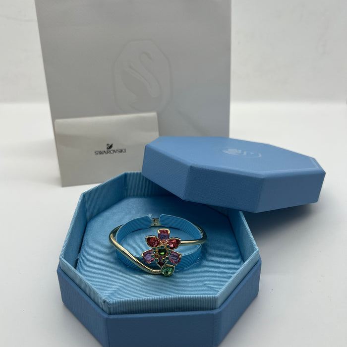 Swarovski Idyllia Floral Wrap Bangle / Flower and Leaf Cuff  
 Color: Gold-tone with pink, dark red, and green crystals