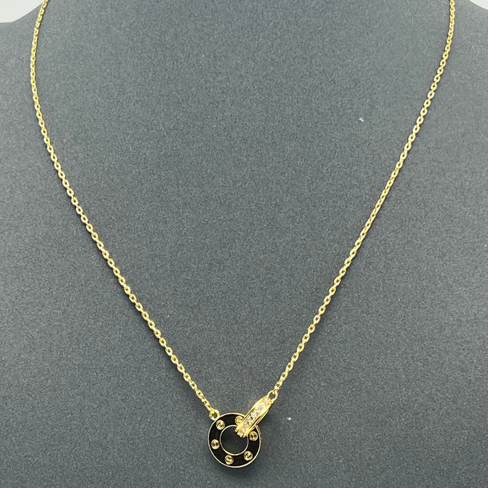 Interlocking Double Ring Pendant Necklace
Color: Gold, silver/rose gold