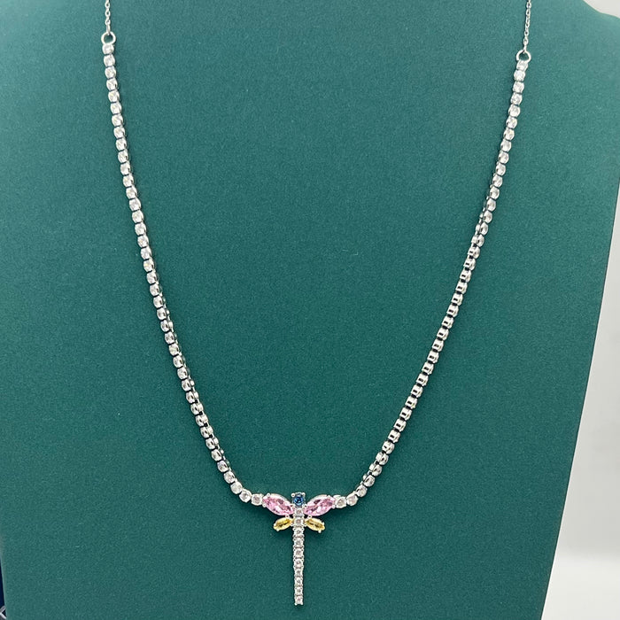 Swarovski Mixed Cuts Dragonfly Tennis Necklace
 Color: Multicolored (Silver-tone chain with clear, pastel pink, purple, yellow, and blue crystal accents)