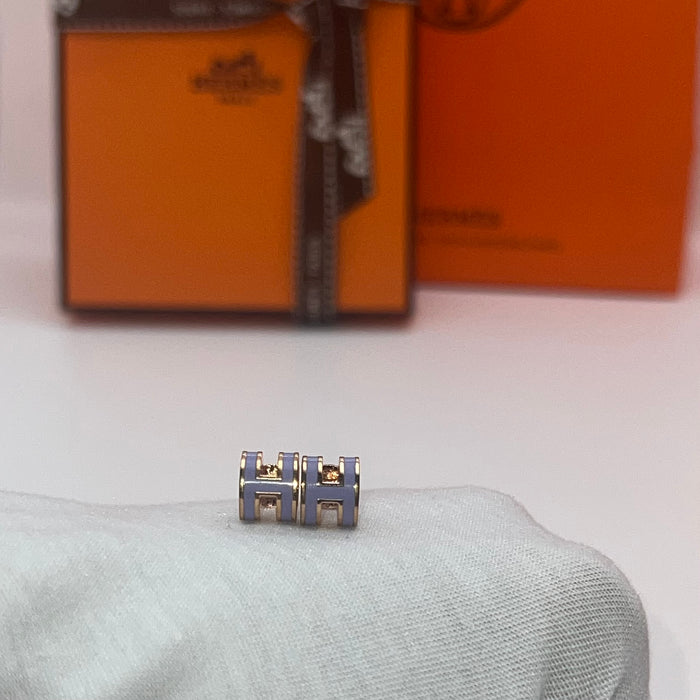 Hermès Pop H / Mini Pop H Earrings  
 Color: Light purple /Dark Green /(rose gold tone)
