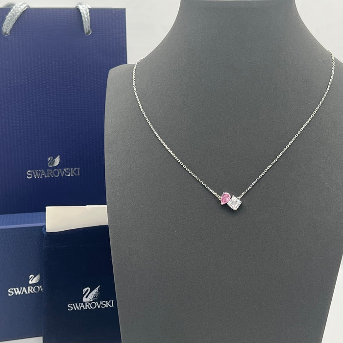 Swarovski Matrix-inspired Crystal Pendant Necklace
 Color: Silver, Pink, and Clear