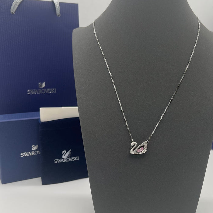 Swarovski Iconic Swan Pendant (Pink Edition)  
 Color: Silver, Clear, and Pink