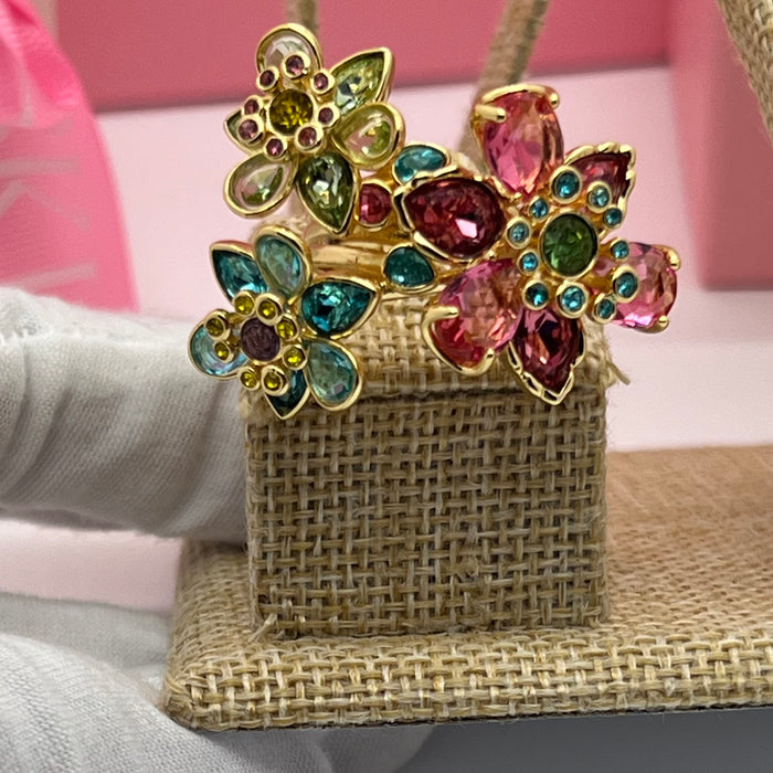 Swarovski Idyllia Cluster Flower Ring  
 Color: Multicolored (featuring vibrant shades of pink, turquoise blue, olive green, and yellow)