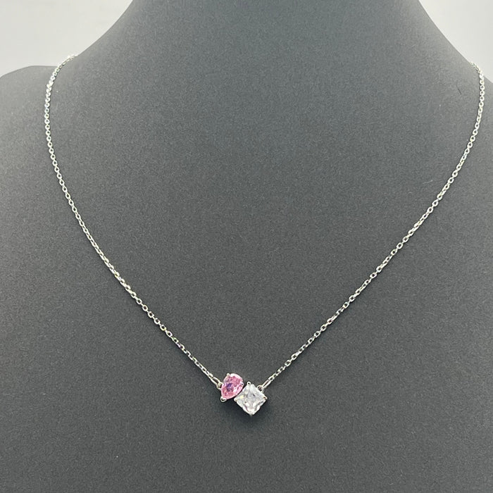 Swarovski Matrix-inspired Crystal Pendant Necklace
 Color: Silver, Pink, and Clear