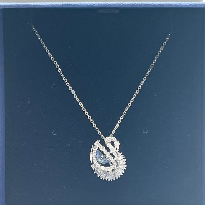 Swarovski Iconic Swan Pendant (Blue/Crystal Edition)  
 Color: Silver, Clear, and Light Blue