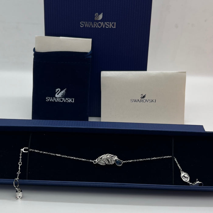 Swarovski Nice Feather Station Bracelet  
 Color: Silver and Dark Blue with Clear Pavé Crystals