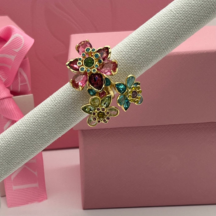 Swarovski Idyllia Cluster Flower Ring  
 Color: Multicolored (featuring vibrant shades of pink, turquoise blue, olive green, and yellow)