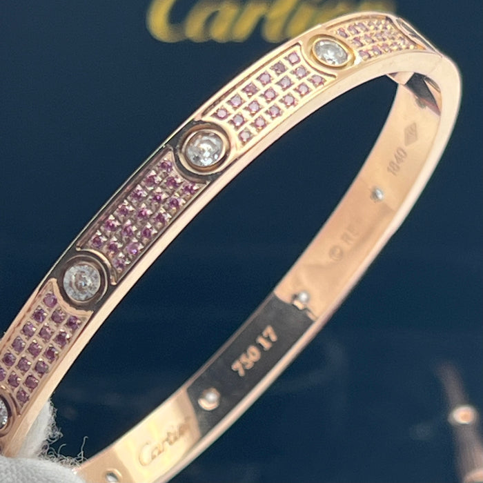 LOVE Bracelet, Multi-Stone Gemstone & Diamond Edition  
 Color: Rose Gold with pink crystal/green crystal