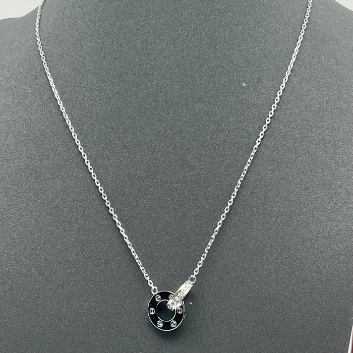 Interlocking Double Ring Pendant Necklace
Color: Gold, silver/rose gold
