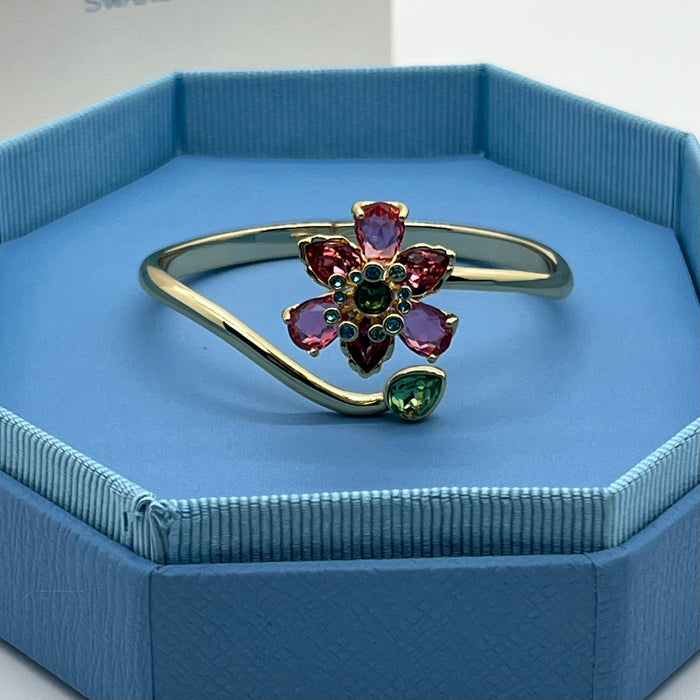 Swarovski Idyllia Floral Wrap Bangle / Flower and Leaf Cuff  
 Color: Gold-tone with pink, dark red, and green crystals