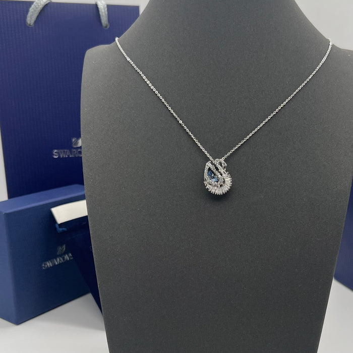 Swarovski Iconic Swan Pendant (Blue/Crystal Edition)  
 Color: Silver, Clear, and Light Blue
