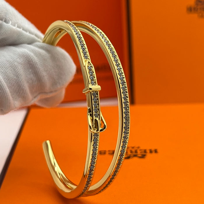 Hermès Belt Buckle Pavé crystal Bangle 
 Color: Rose Gold, Gold, and Silver