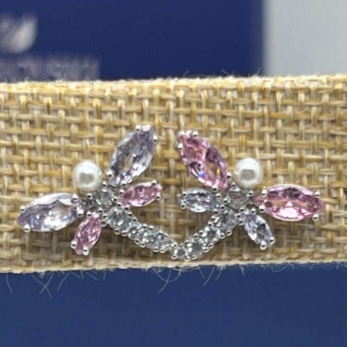 Swarovski Dragonfly Pearl & Crystal Stud Earrings  
 Color: Silver, pink, lavender, white, and clear