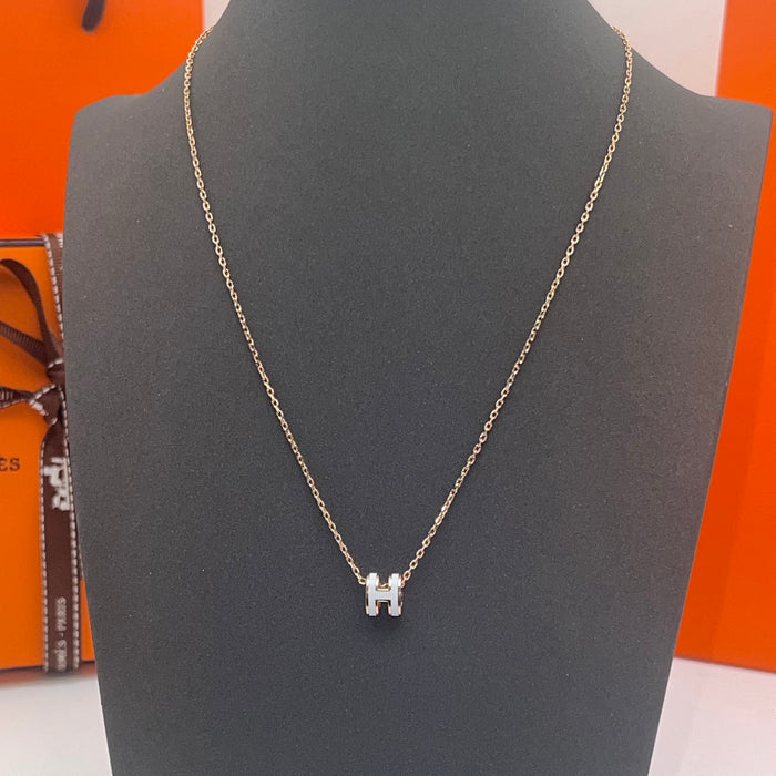 Name: Hermès Mini Pop H Pendant Necklace Collection  
 Color: Assorted lacquered enamel shades/(green/light purple /white paired with  rose Gold-tone hardware