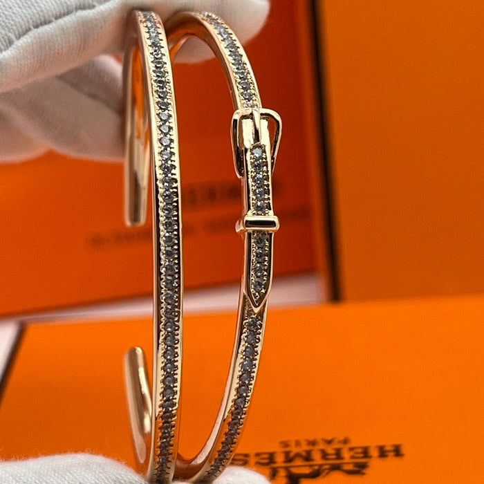 Hermès Belt Buckle Pavé crystal Bangle 
 Color: Rose Gold, Gold, and Silver