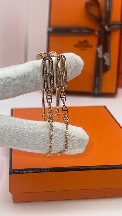 Hermès Farandole Drop Earrings Collection  
 Color :Gold, Silver / and Rose Gold finishes with clear pavé crystals)